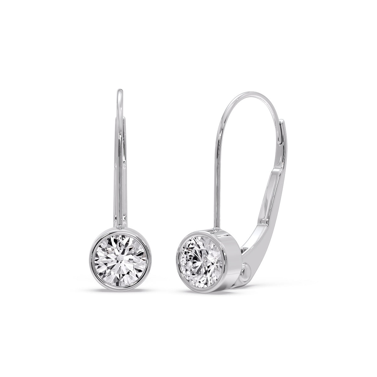 Lever Back Bezel Set Round Diamond Earrings