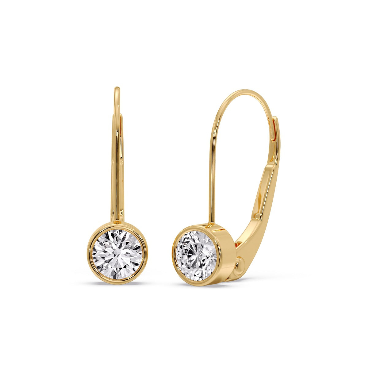 Lever Back Bezel Set Round Diamond Earrings