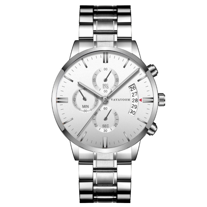 Men's Stainless Steel Calendar Quartz Waterproof Watch