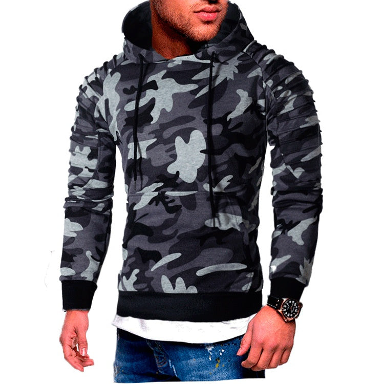 Men's Striped Pleated Raglan Sleeve Hoodies