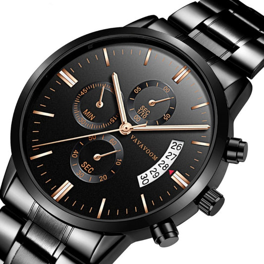 Men's Stainless Steel Calendar Quartz Waterproof Watch