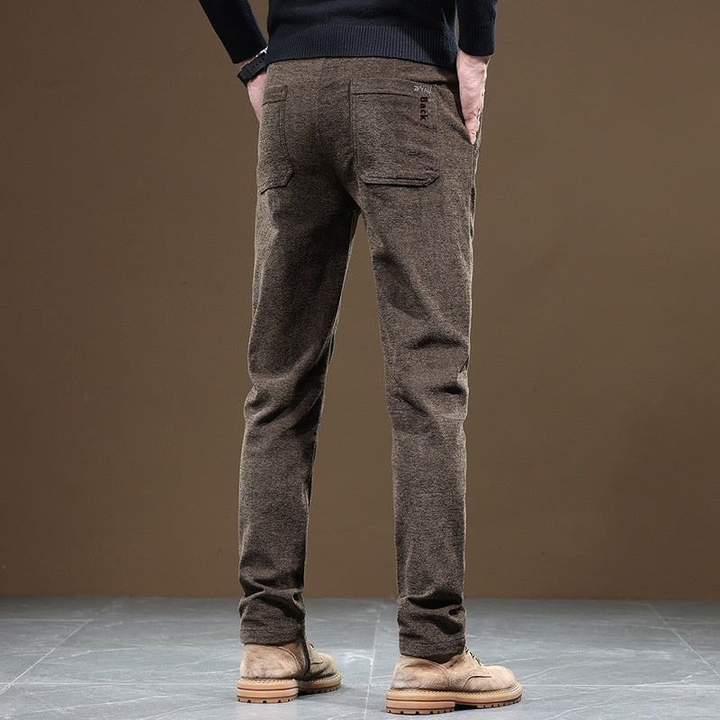 Men's Slim Fit Straight Fleece-lined Thick Business Casual Pants