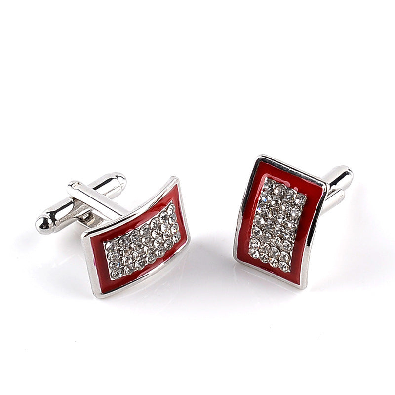 Fashionable Geometric Rectangle Diamond-Studded French Shirt Cufflinks