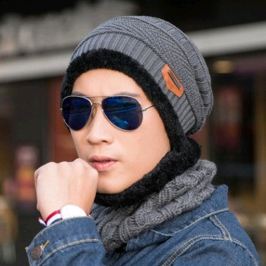 Men's Knitted Beanie and Neck Warmer Set