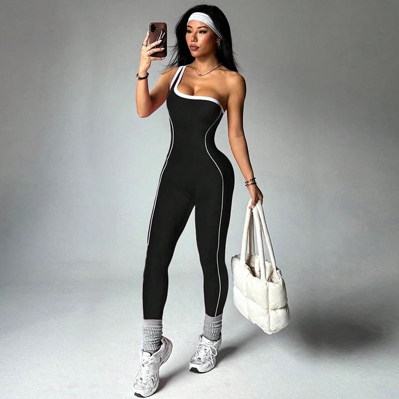 Womens Fashionable One-Shoulder Strappy Sports Jumpsuit by GJG Denim
