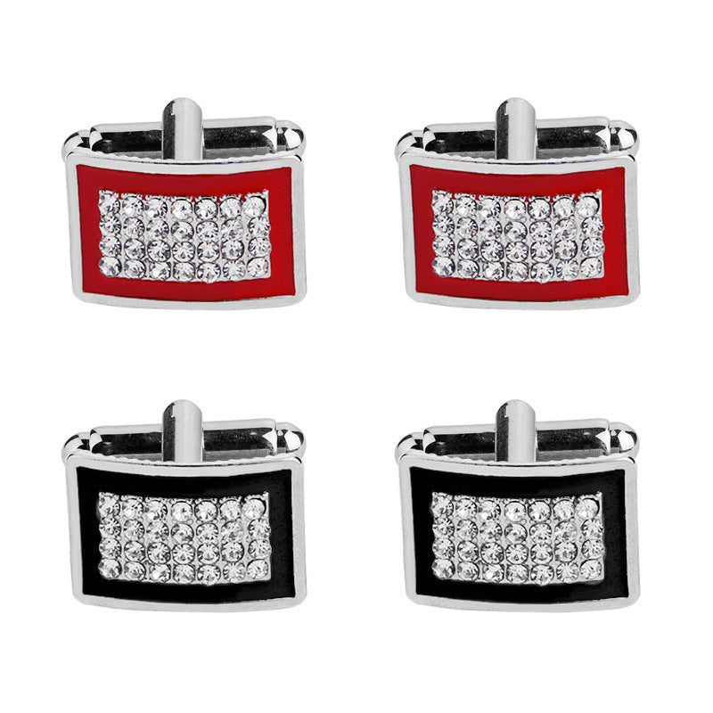 Fashionable Geometric Rectangle Diamond-Studded French Shirt Cufflinks