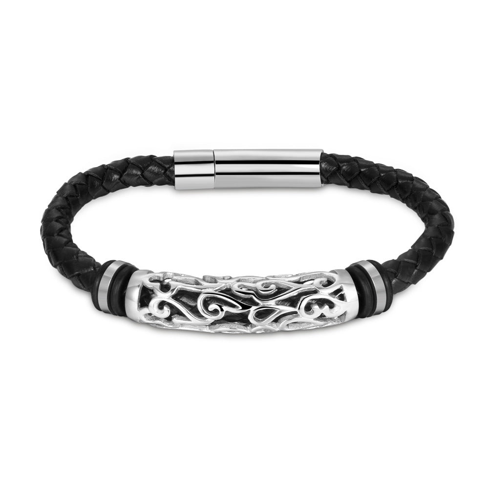 Stainless Steel Leather Bracelet For Men