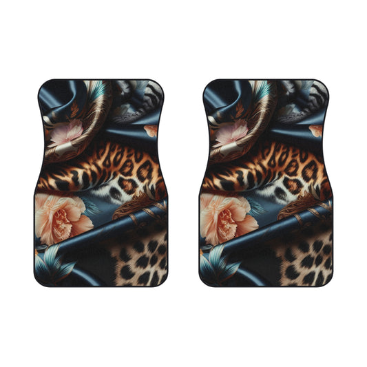 Stylish Floral Front Car Mats | Elegant Black and Gold Design