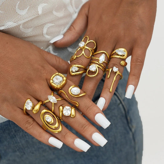 Retro Titanium Steel Ring Niche High-End Square Zircon Stainless Steel Jewelry Cross-Border Hot-Selling by GJG Denim