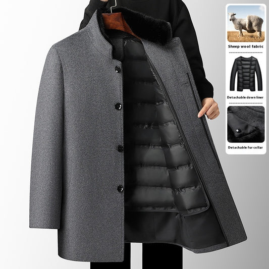 Men's Wool Overcoat Mid-length Thickening Detachable Down Feather Liner
