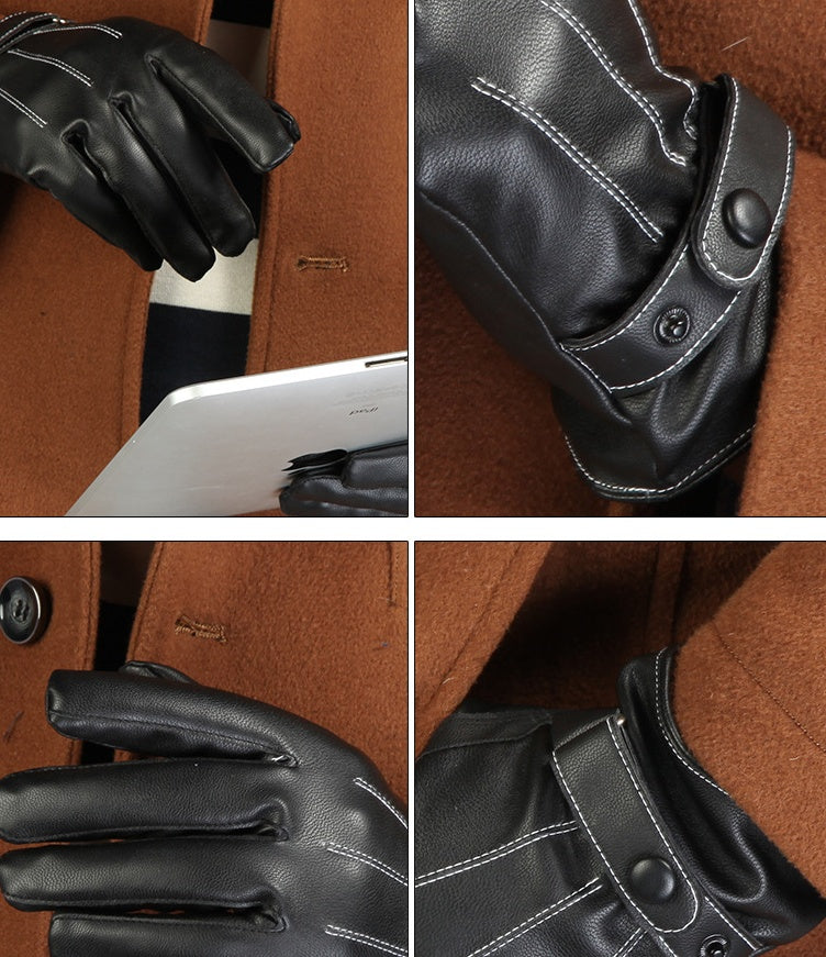 Winter PU Leather Full Touch Screen Gloves For Men