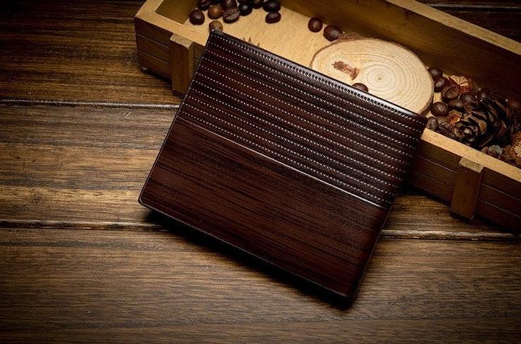 Wood-like Stripe PU leather Wallet for Men by GJG Denim