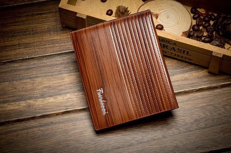 Wood-like Stripe PU leather Wallet for Men by GJG Denim