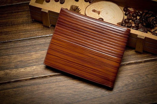 Wood-like Stripe PU leather Wallet for Men by GJG Denim