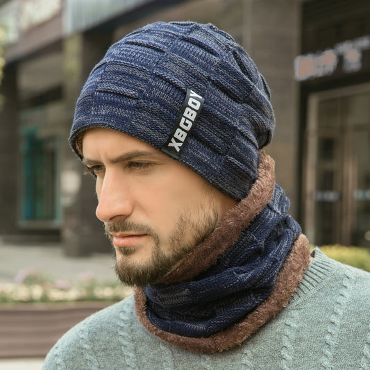 Men's Knitted Beanie and Neck Warmer Set