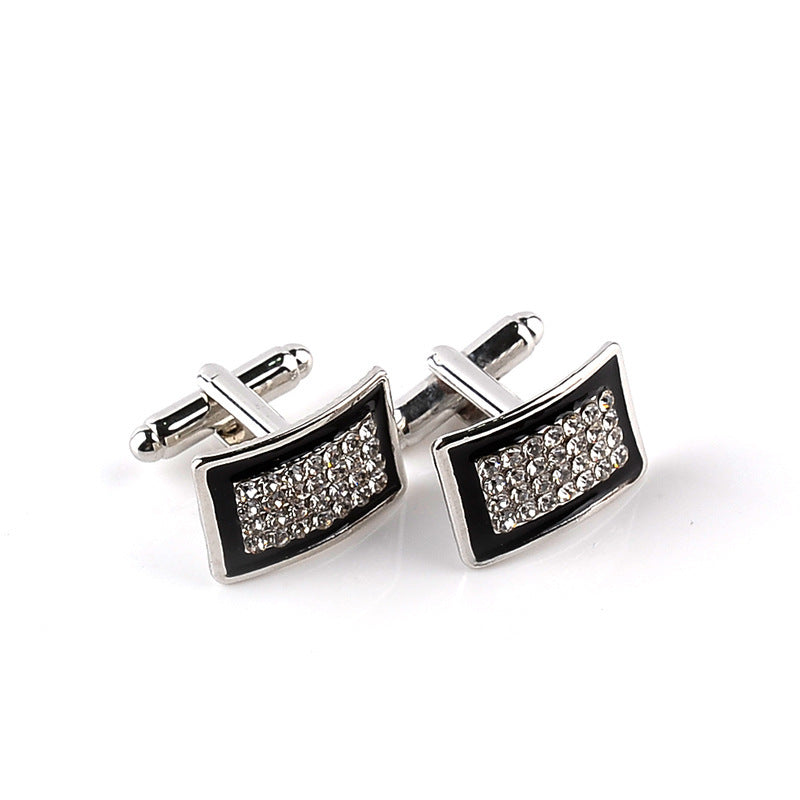 Fashionable Geometric Rectangle Diamond-Studded French Shirt Cufflinks
