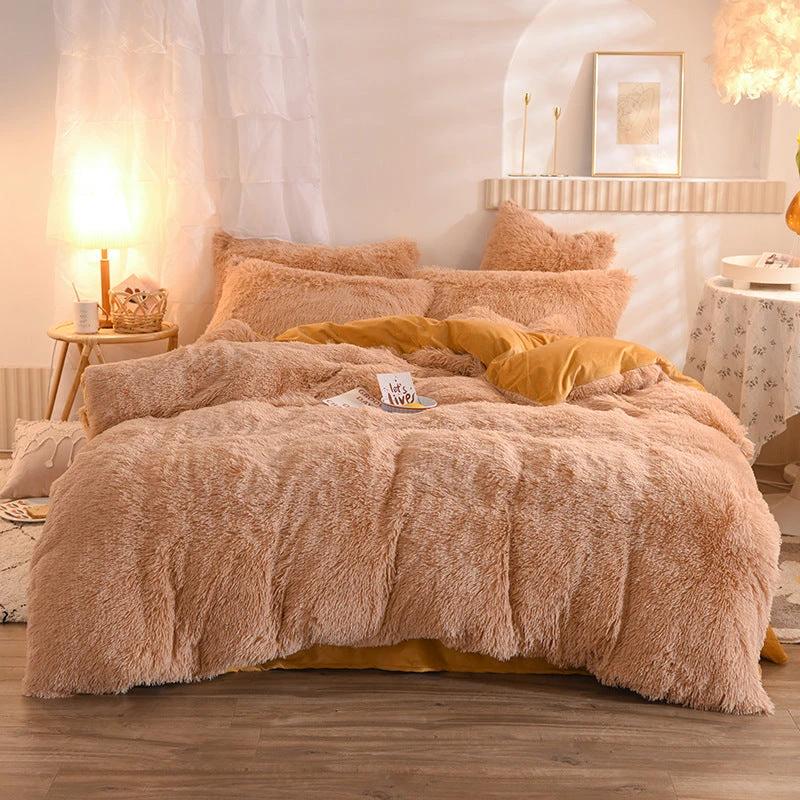 Luxury Thick Fleece Duvet Cover Queen King Winter Warm Bed Quilt Cover Pillowcase Fluffy Plush Shaggy Bedclothes Bedding Set Winter Body Keep Warm by GJG Denim