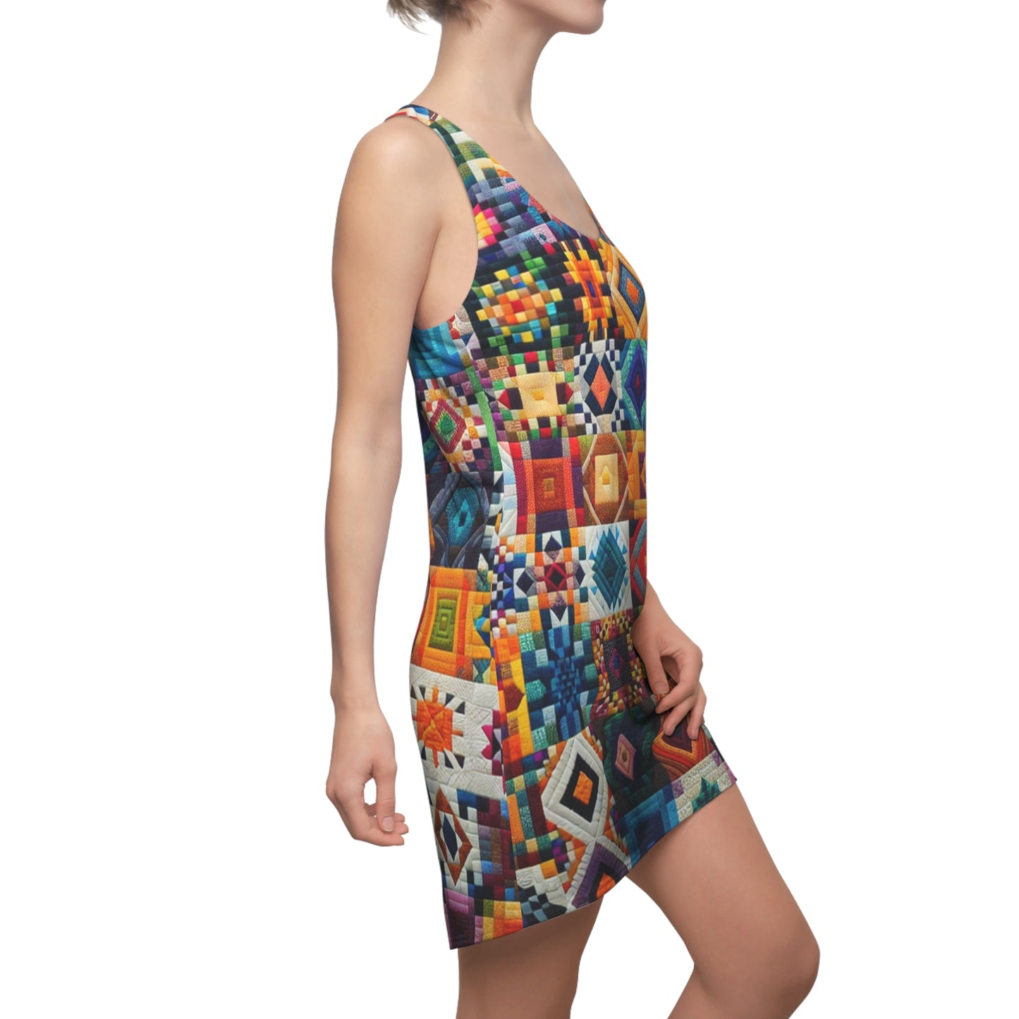 Colorful Patchwork Racerback Dress, Summer Dress, Bohemian Dress, Festival Outfit, Vacation Wear