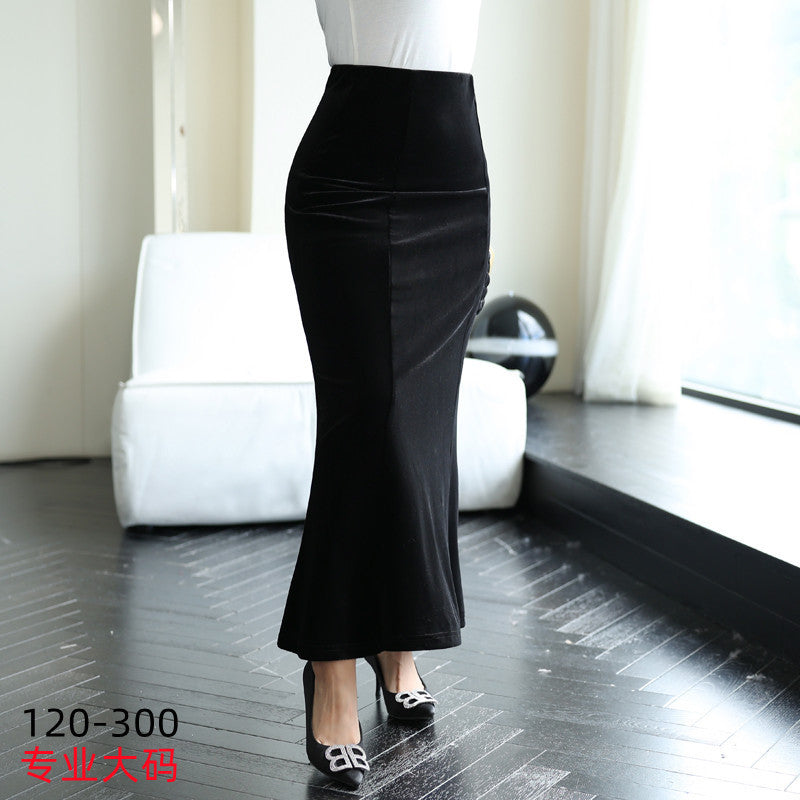 Hip Fishtail Elastic Waist Autumn And Winter Midi Dress