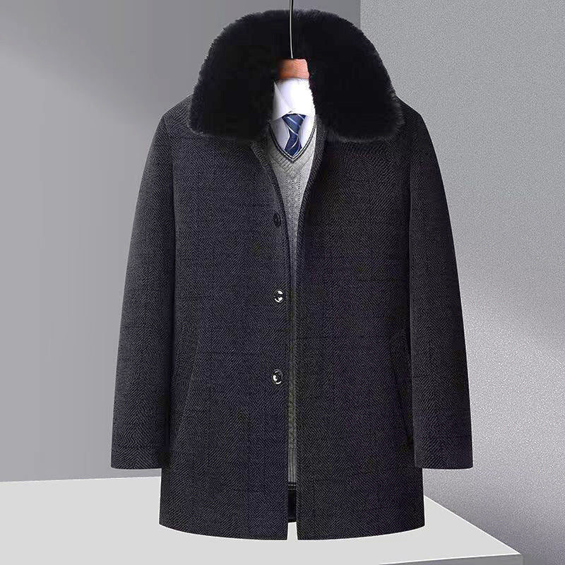 Men's Trench Coat Chenille Fleece-lined Woolen Coat