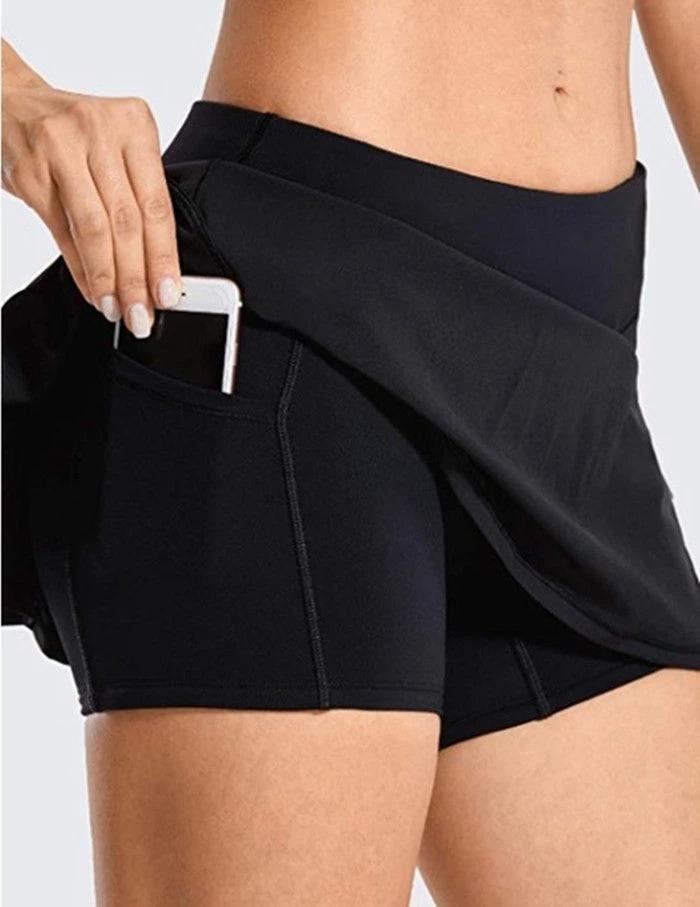 Sports Tennis Skirt Pants Mid-Waist Pleated Shorts Sports Skirt by GJG Denim