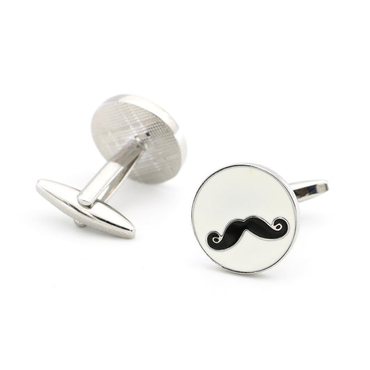 Men's Metal Copper Round Black Beard Cuff Links