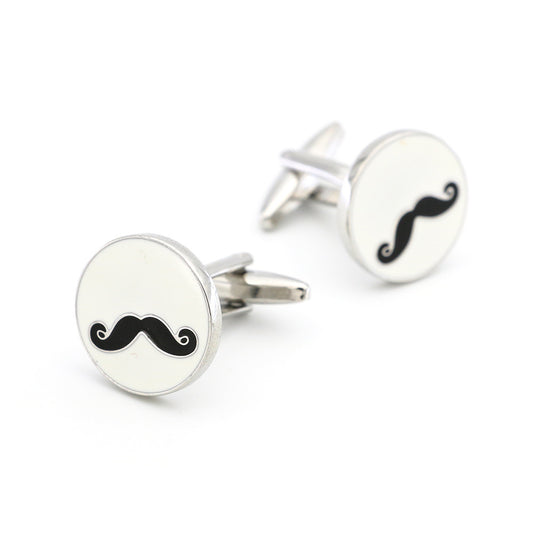 Men's Metal Copper Round Black Beard Cuff Links