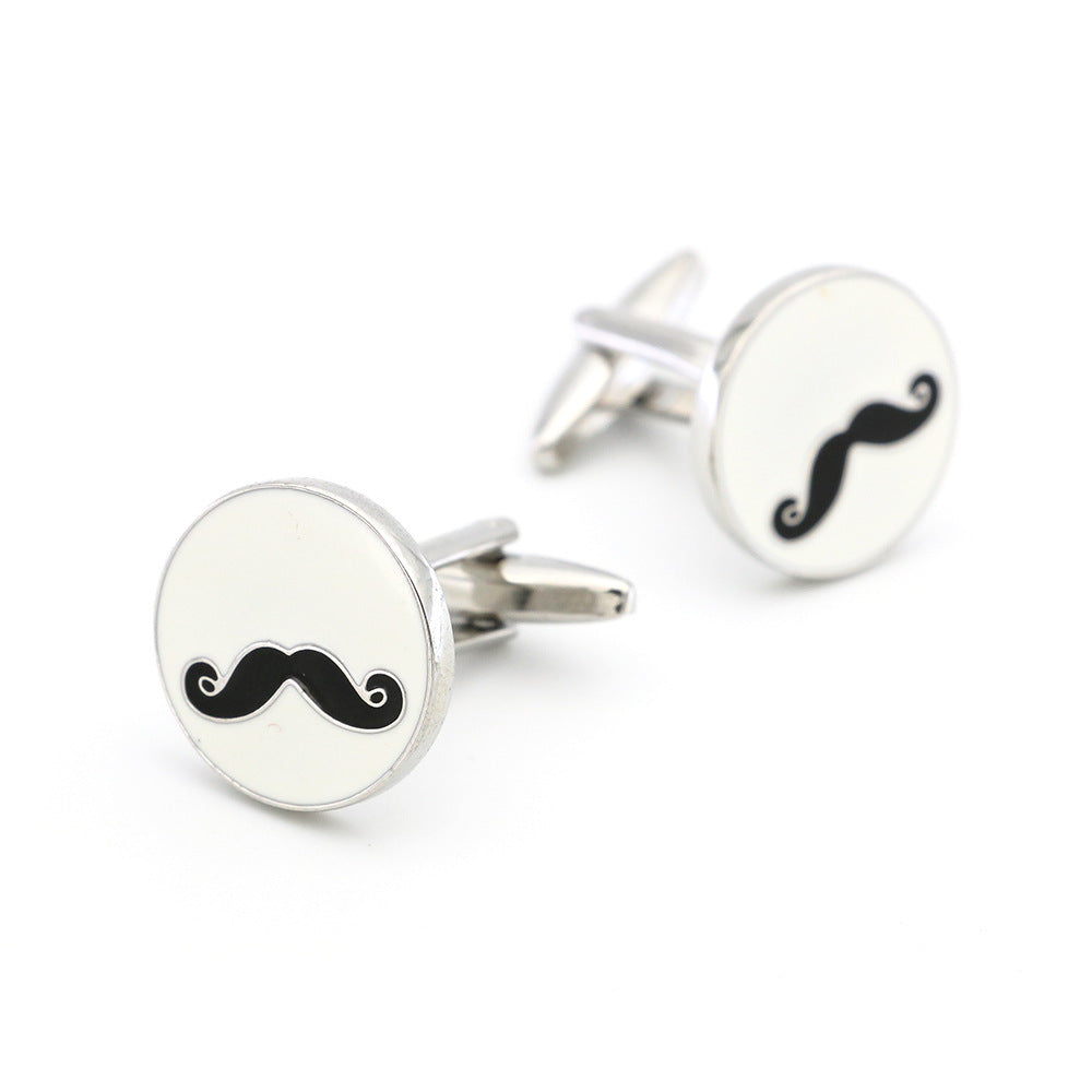 Men's Metal Copper Round Black Beard Cuff Links