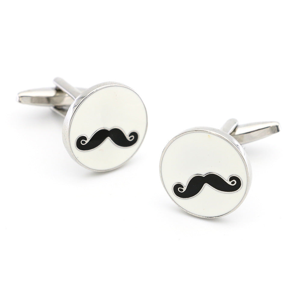 Men's Metal Copper Round Black Beard Cuff Links