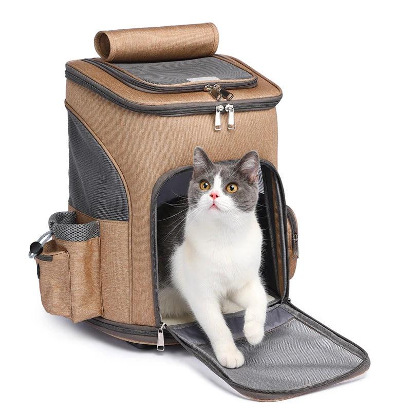 Portable Folding Trolley Pet Backpack Traveling Cat Backpack With Universal Wheel Trolley Pet Bag by GJG Denim