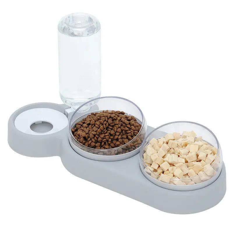 Pet Cat Bowl Automatic Feeder Dog Cat Food Bowl With Water Fountain Double Bowl Drinking Raised Stand by GJG Denim