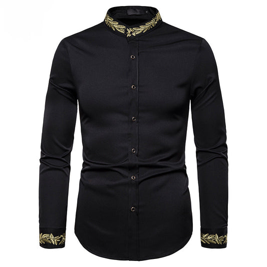 Men's Stand Collar Dress Shirts Casual Slim Long Sleeve