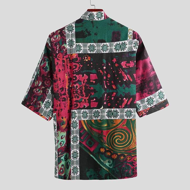 Men's Pajamas Sets Half Sleeve V Neck Printed Lace Up