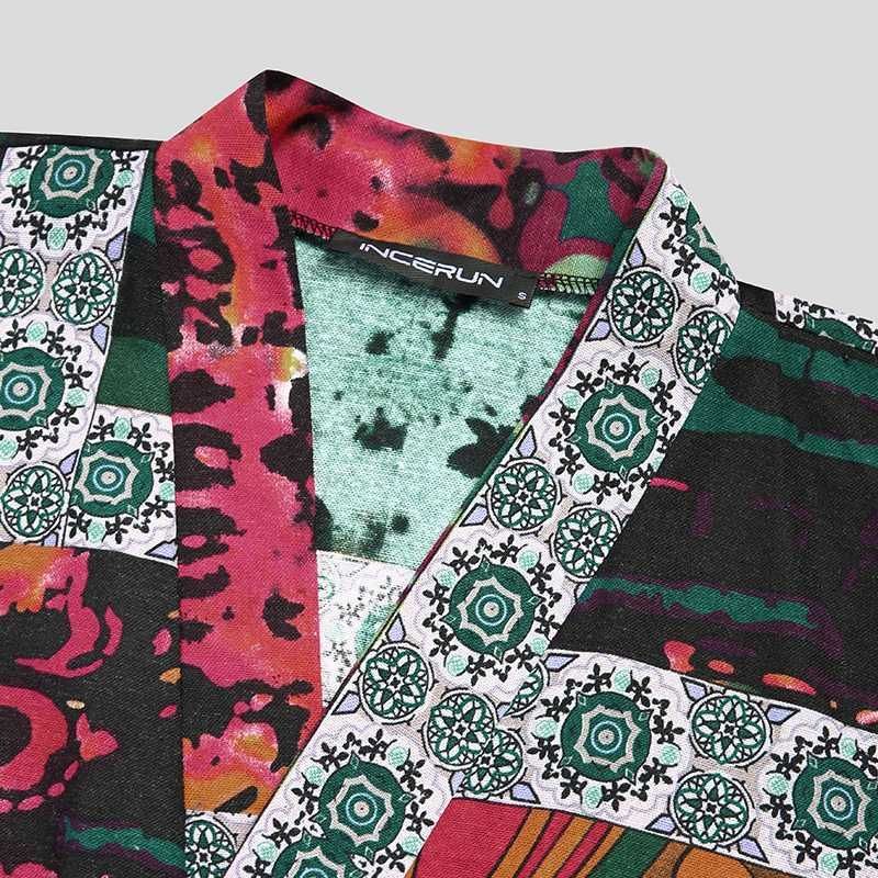 Men's Pajamas Sets Half Sleeve V Neck Printed Lace Up