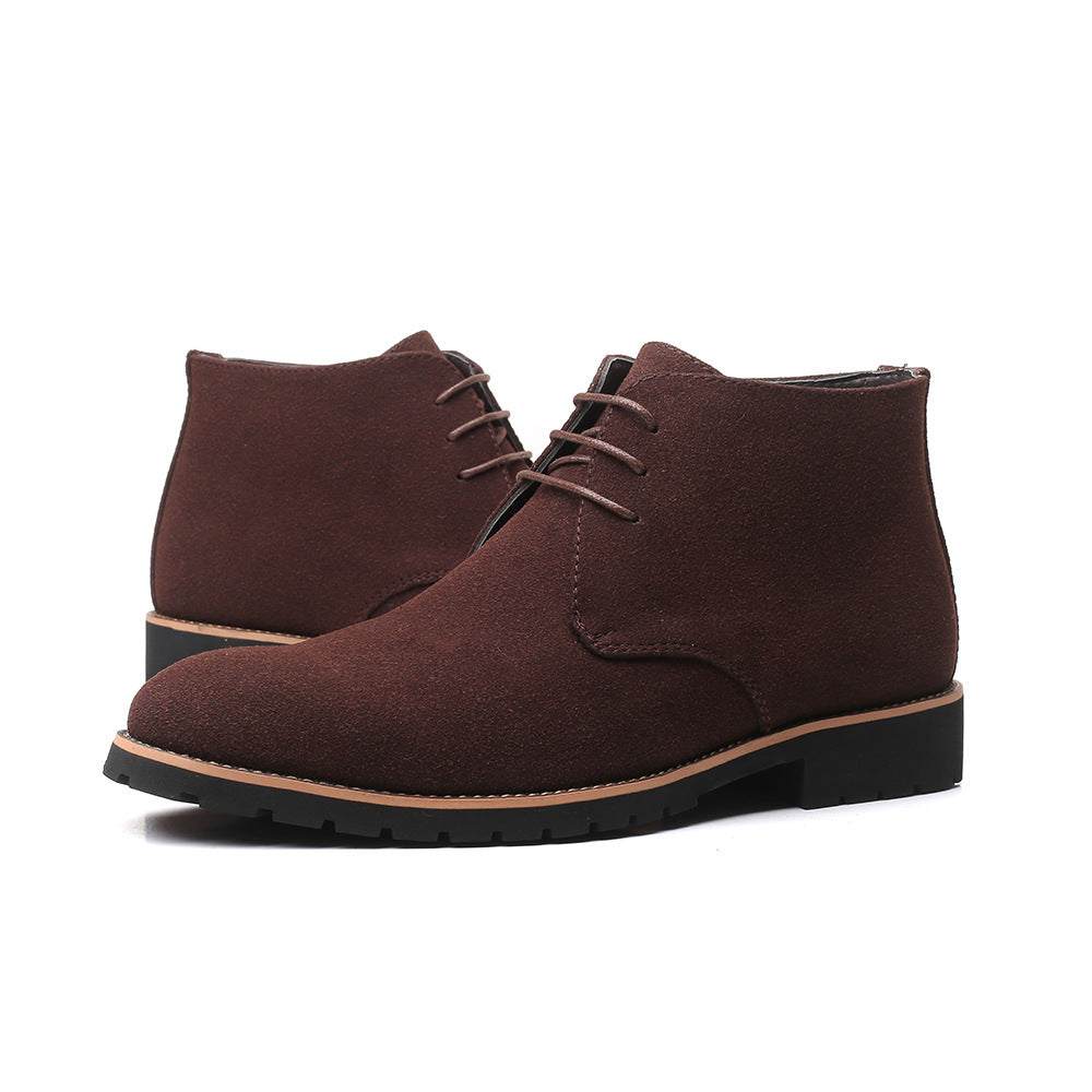Men's Casual Leather Boots Front Lace up Low Heel