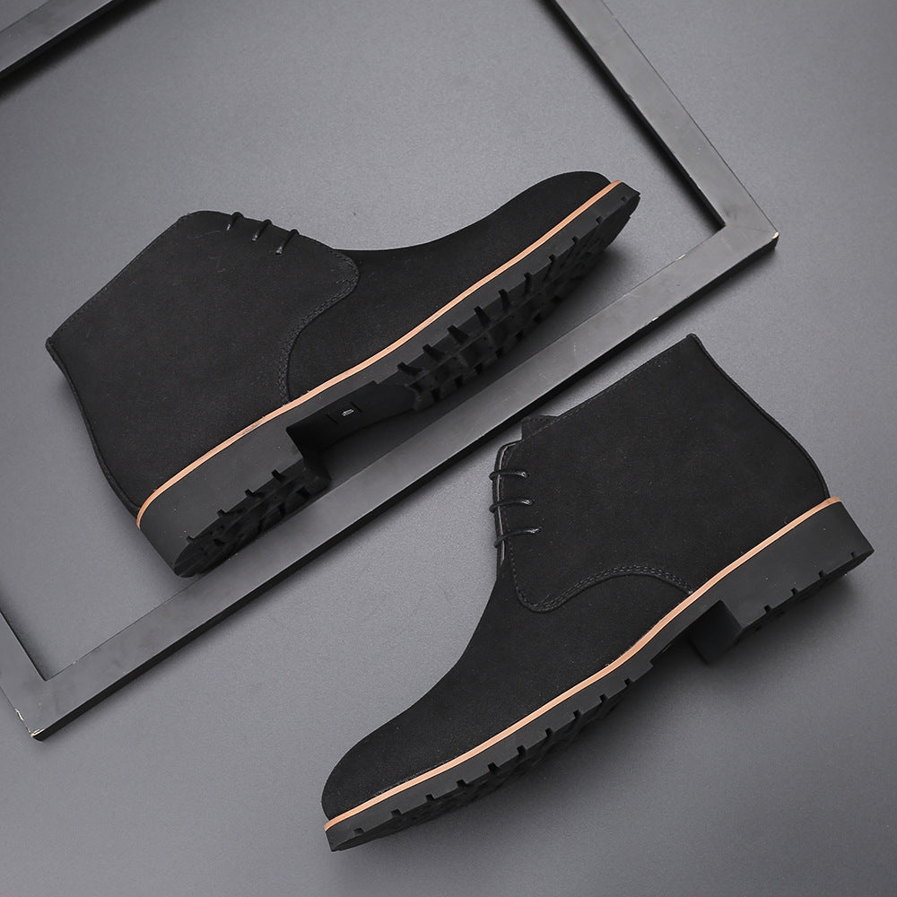 Men's Casual Leather Boots Front Lace up Low Heel