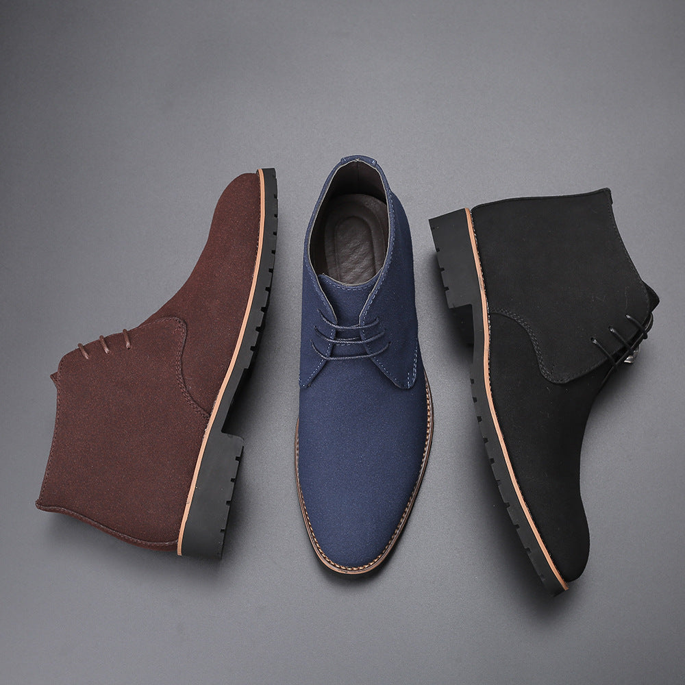 Men's Casual Leather Boots Front Lace up Low Heel