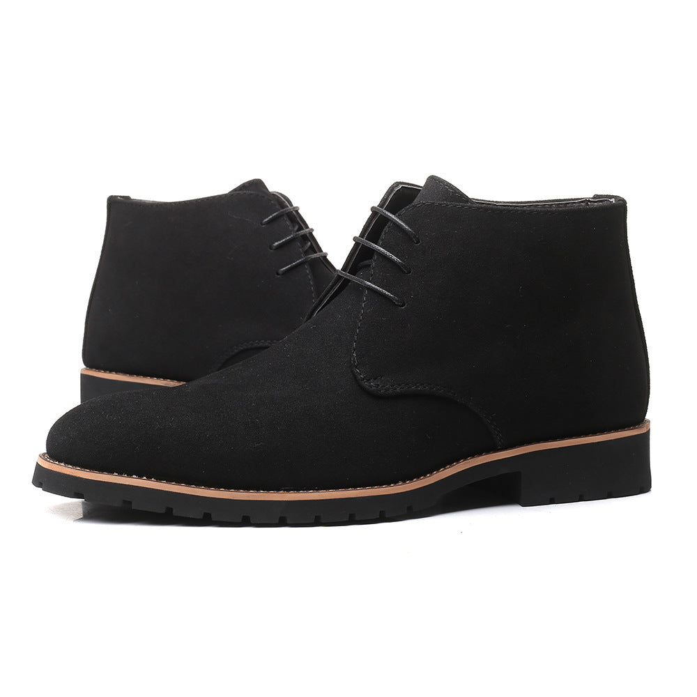 Men's Casual Leather Boots Front Lace up Low Heel