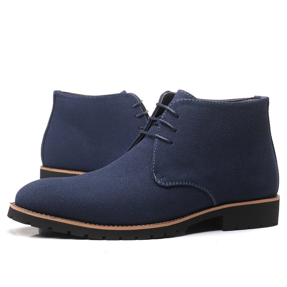 Men's Casual Leather Boots Front Lace up Low Heel