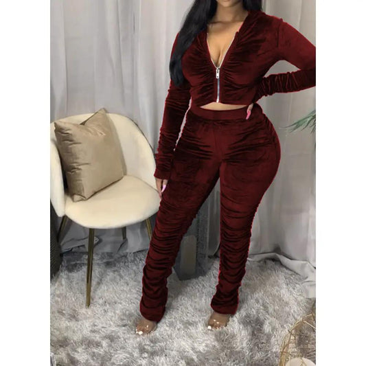 Leisure Velour Ruched matching Two-Piece set by GJG Denim