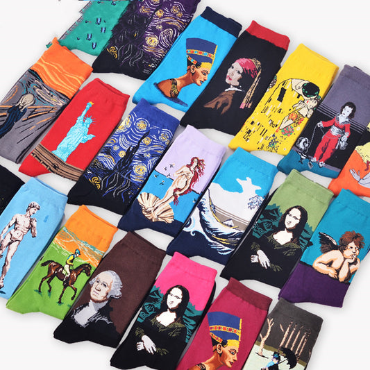 Men's Retro World Famous Oil Painted Socks
