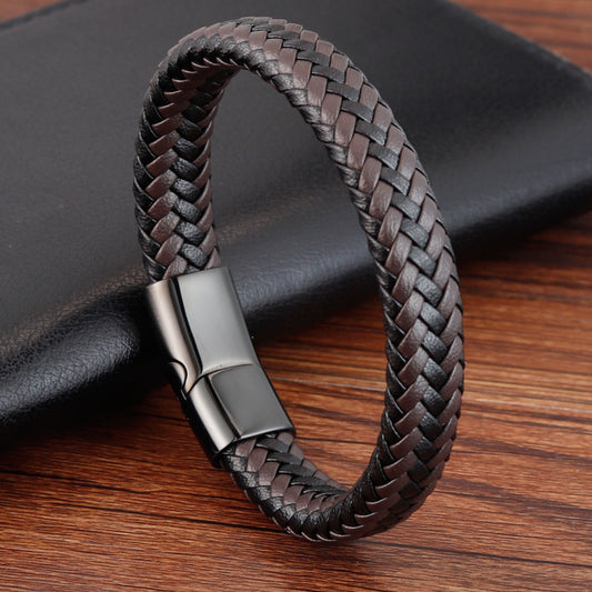 Stainless Steel Leather Braided Bracelet For Men