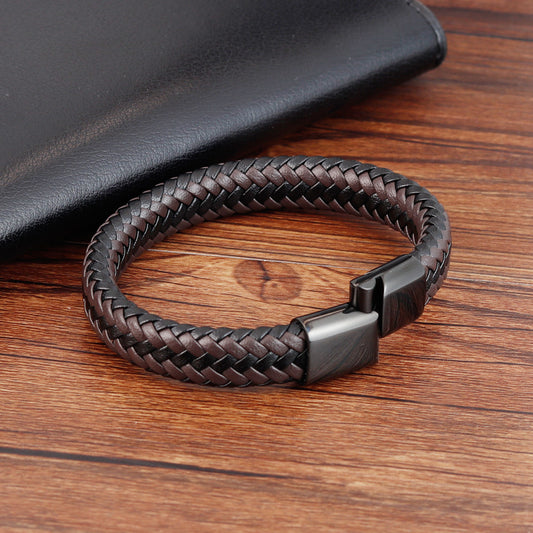 Stainless Steel Leather Braided Bracelet For Men