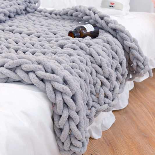 Handmade Yarn Knitted Chenille Rod Sofa Cover Blanket by GJG Denim