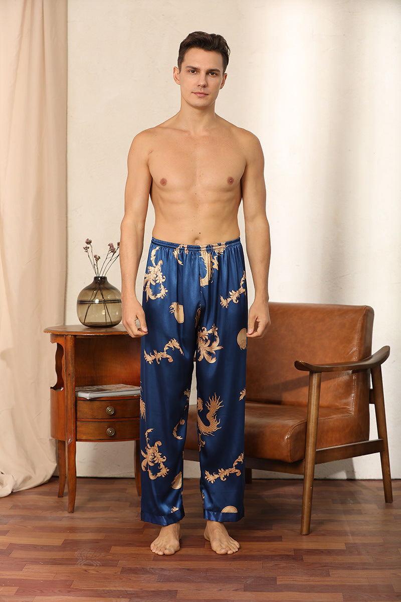 Men's Luxury Silk Robe Long Sleeve/Pants Pajama Set Two-piece