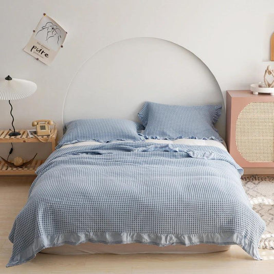 Waffle Plaid Blankets for Bed Sofa Throws Cotton Yarn Towel Blanket Air Conditioning Quilt Bedspread by GJG Denim