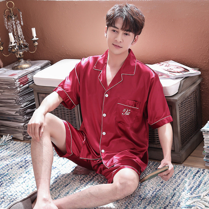 Men's Silk Pajamas Short-sleeved