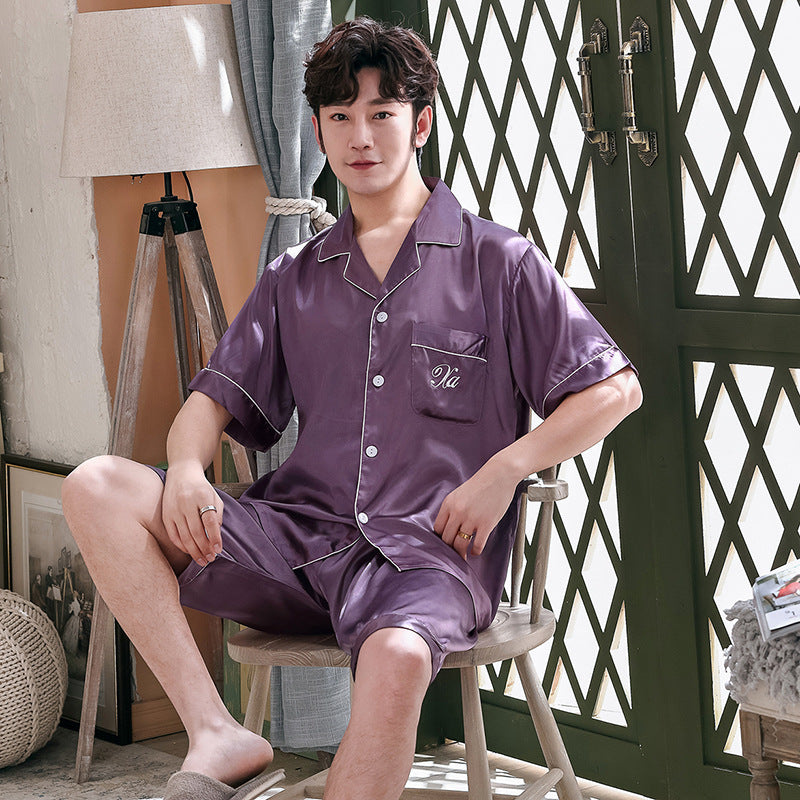 Men's Silk Pajamas Short-sleeved