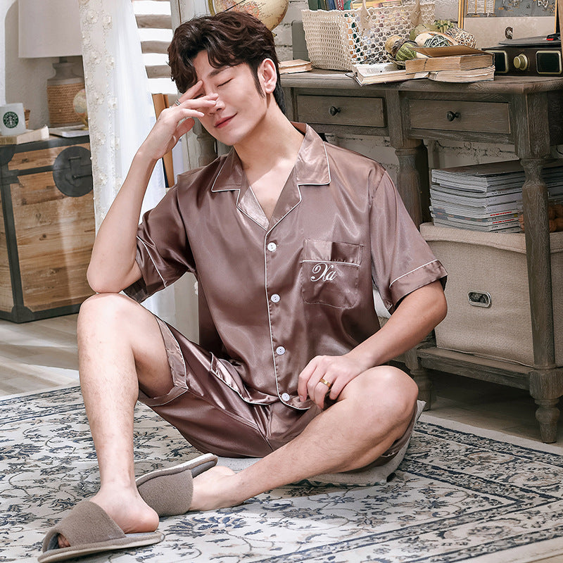Men's Silk Pajamas Short-sleeved