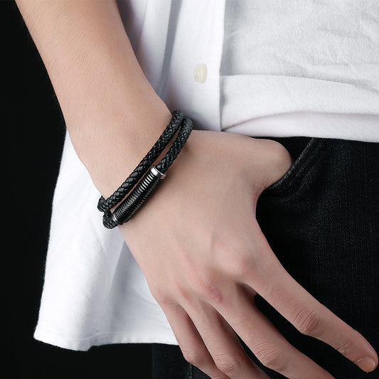 Men's Vintage Cowhide Double Bracelet